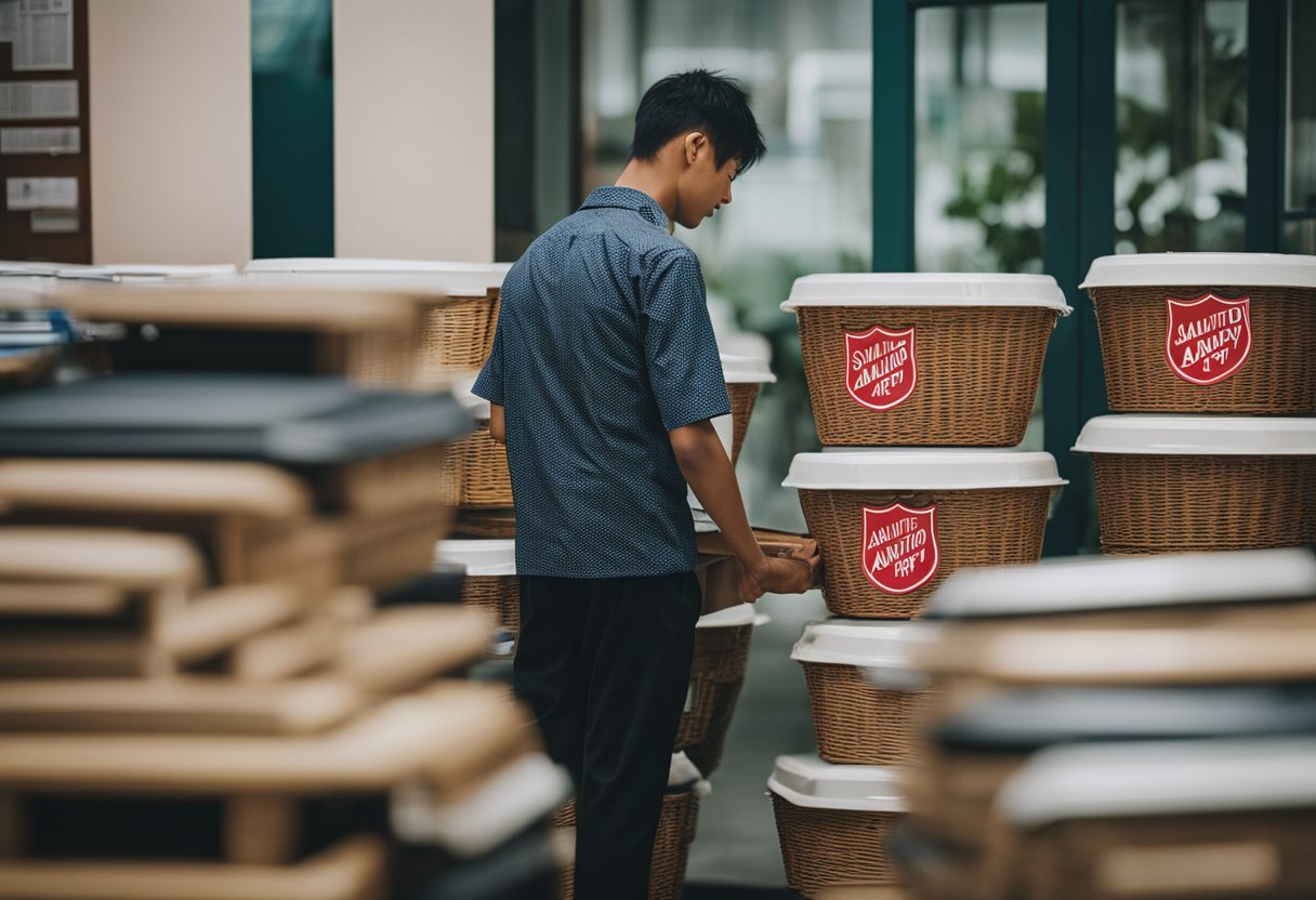 A person drops off furniture at Salvation Army Singapore