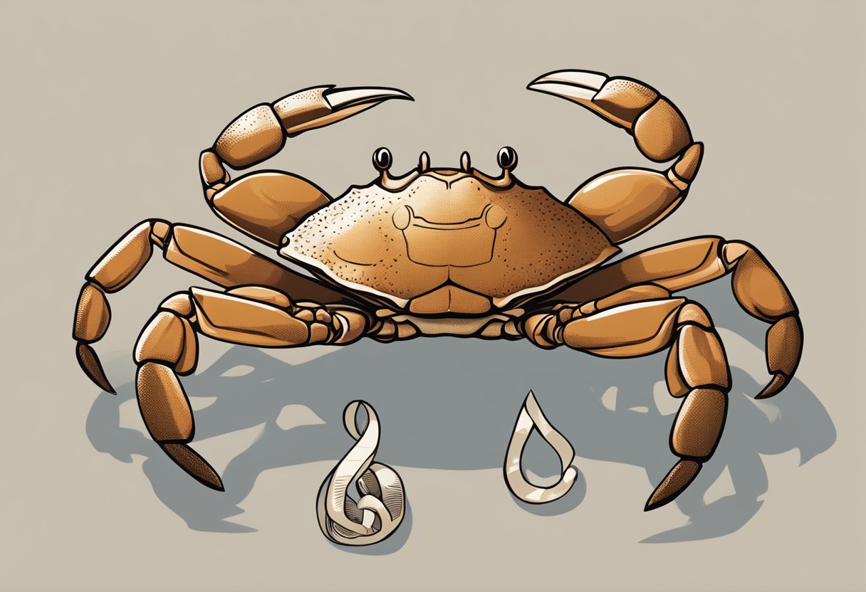 A brown crab surrounded by question marks and a list of frequently asked questions