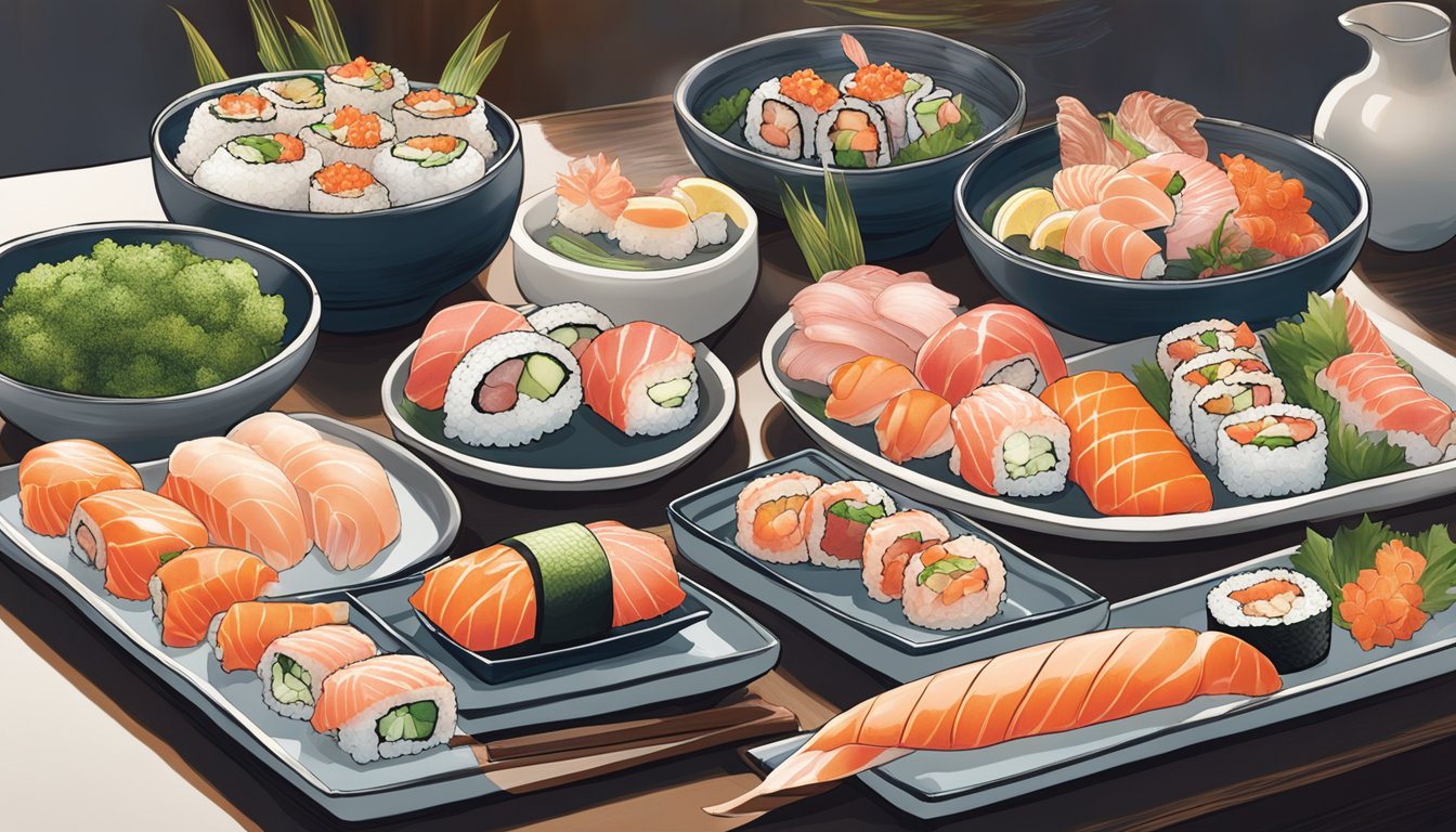 A beautifully plated sushi spread at Shoukouwa restaurant, featuring fresh and vibrant seafood arranged with precision and artistry