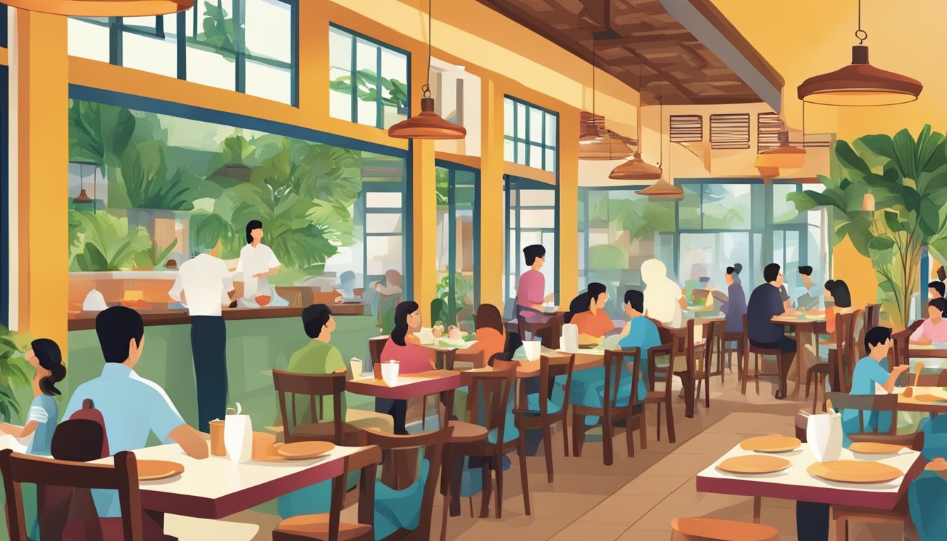 A bustling Vietnamese restaurant, "Frequently Asked Questions," with steaming dishes and colorful decor