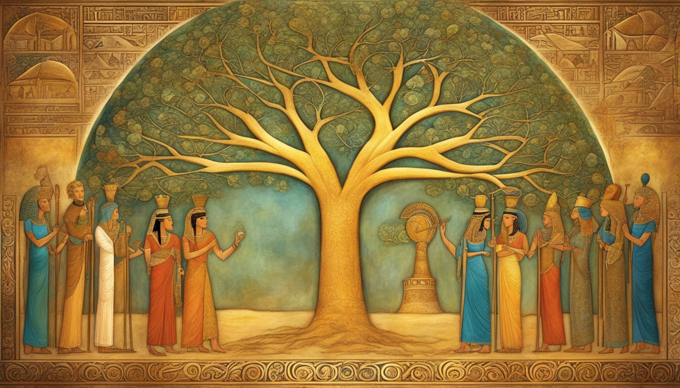 A family tree with King Tut at the center, surrounded by his relatives from the Amarna Period