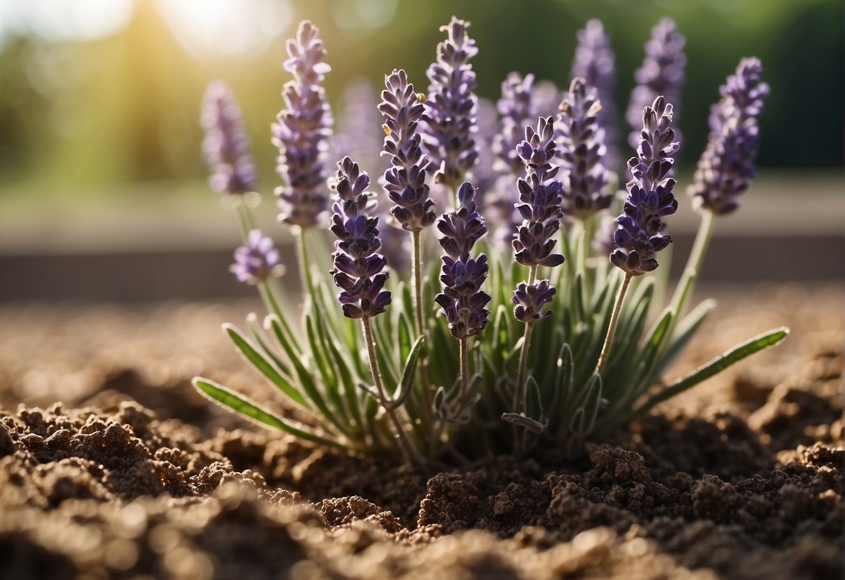 Lavender plant in well-drained soil, full sun. Water sparingly, prune after blooming. Watch for pests
