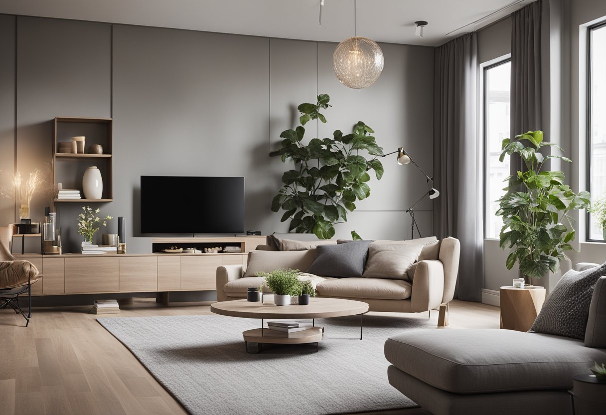 A modern living room with sleek, stylish furniture from Hipvan. Clean lines, neutral colors, and cozy accents create a welcoming and trendy space