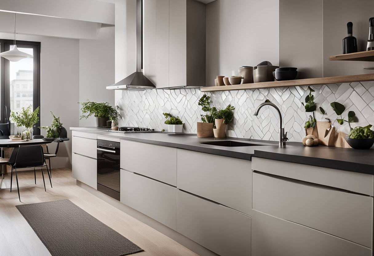 A clean, clutter-free kitchen with sleek lines and minimalistic decor. Simple, functional appliances and neutral colors create a serene, modern space