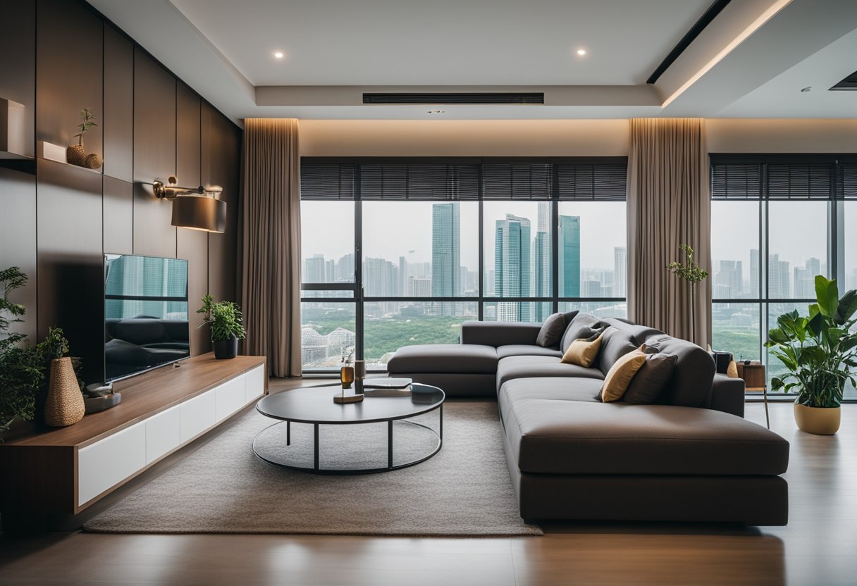 A modern living room with sleek furniture and stylish accessories in Singapore