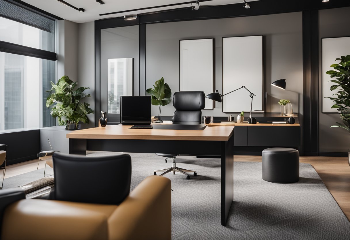 A sleek, minimalist CEO office with vibrant cultural decor and personalized touches. The space exudes confidence and innovation, blending modern design with nods to the CEO's heritage