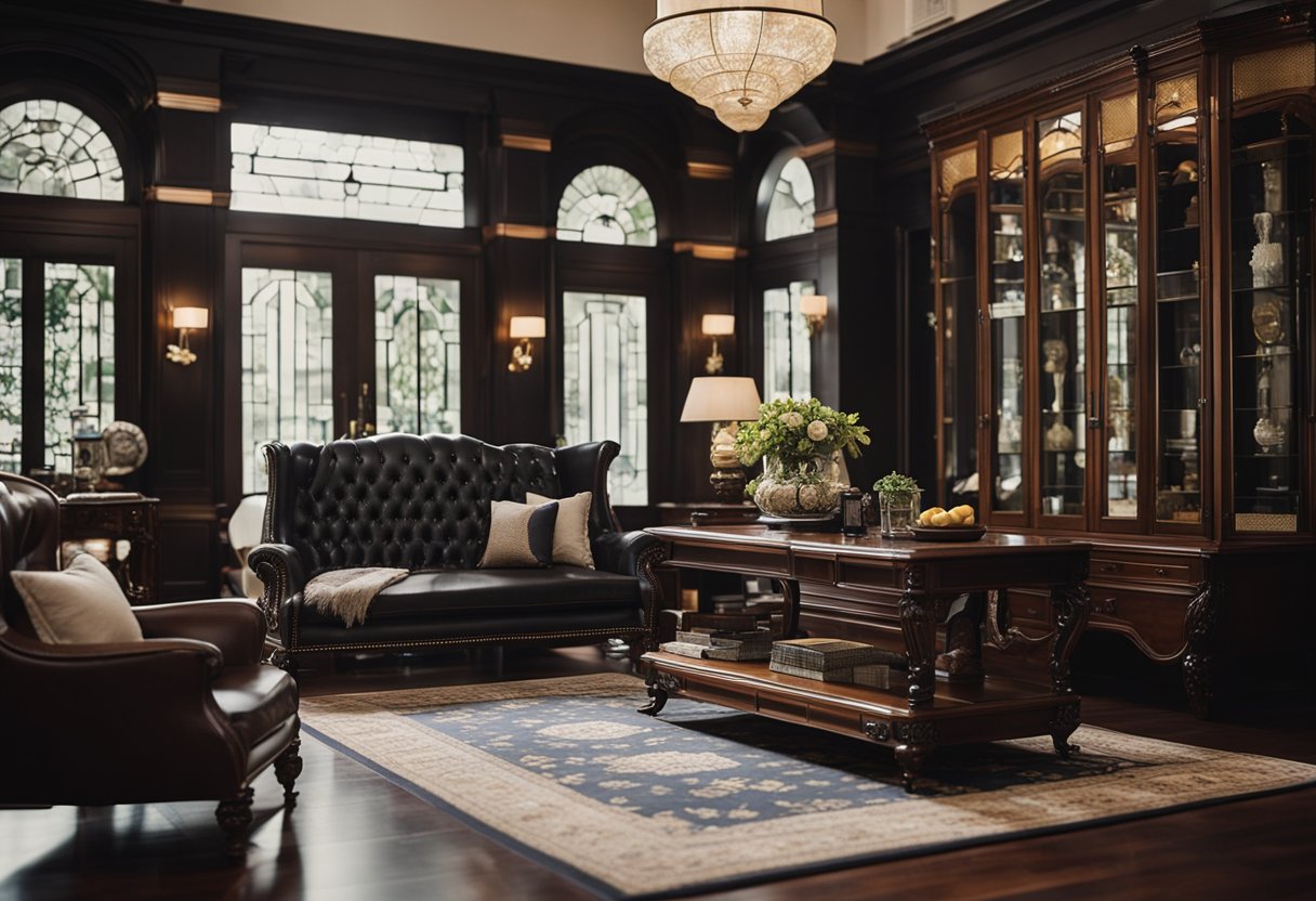A Singapore home adorned with modern Victorian furniture, featuring ornate details and rich, dark wood finishes, creating a sophisticated and elegant ambiance