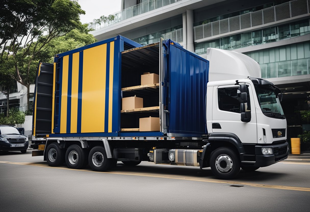 A stack of IKEA furniture boxes being loaded onto a removal truck in Singapore