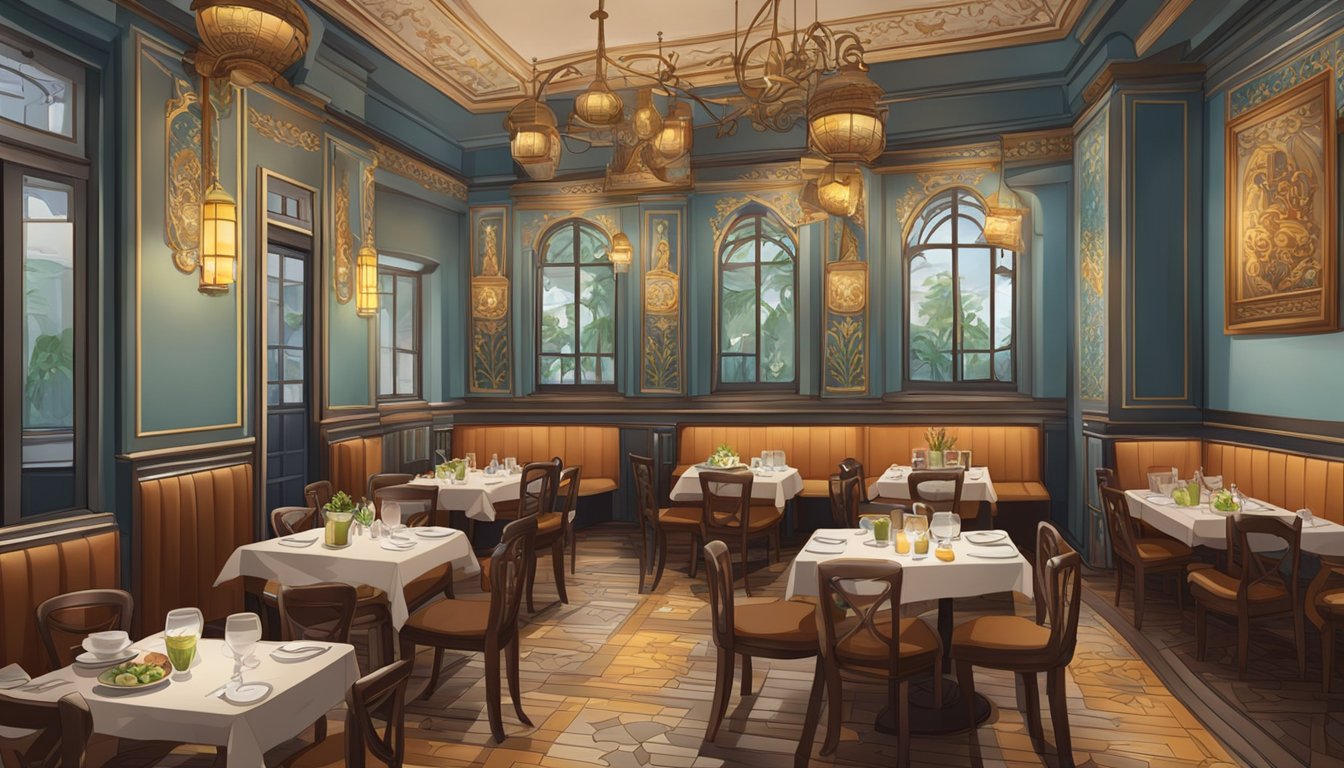 A cozy Russian restaurant in Singapore with ornate decor and traditional cuisine