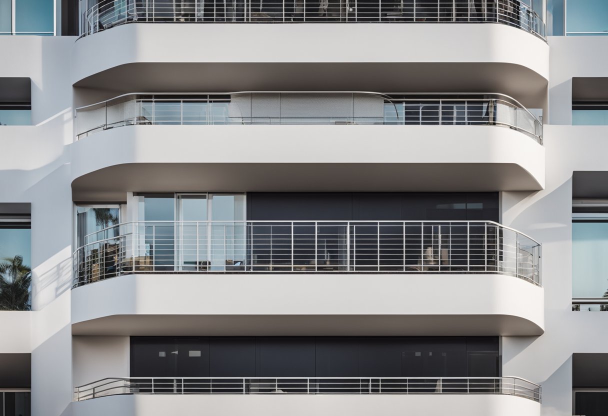 A modern balcony with a sleek pop design, featuring clean lines and geometric shapes. The design is minimalist yet eye-catching, adding a touch of contemporary style to the space