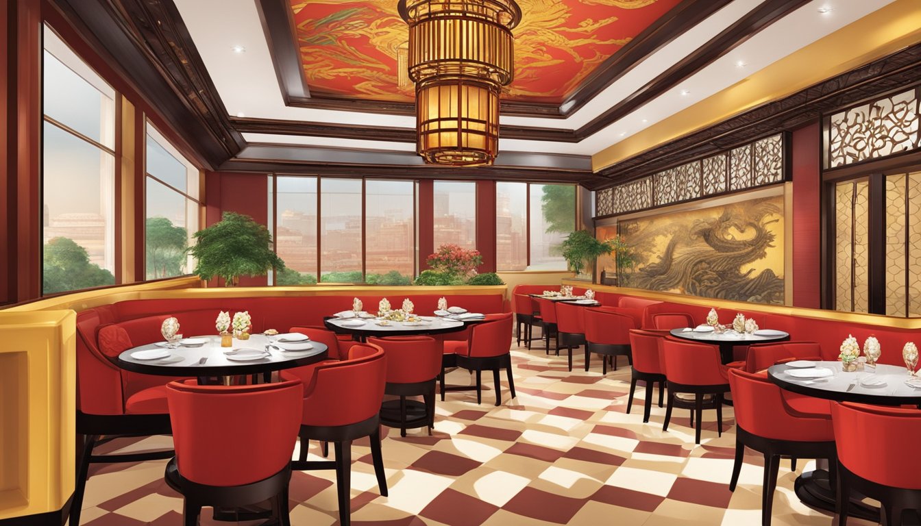 Customers eagerly enter Dragon Phoenix Restaurant, greeted by the aroma of sizzling stir-fry and the sound of clinking dishes. The vibrant red and gold decor creates a lively atmosphere, inviting visitors to plan their dining experience