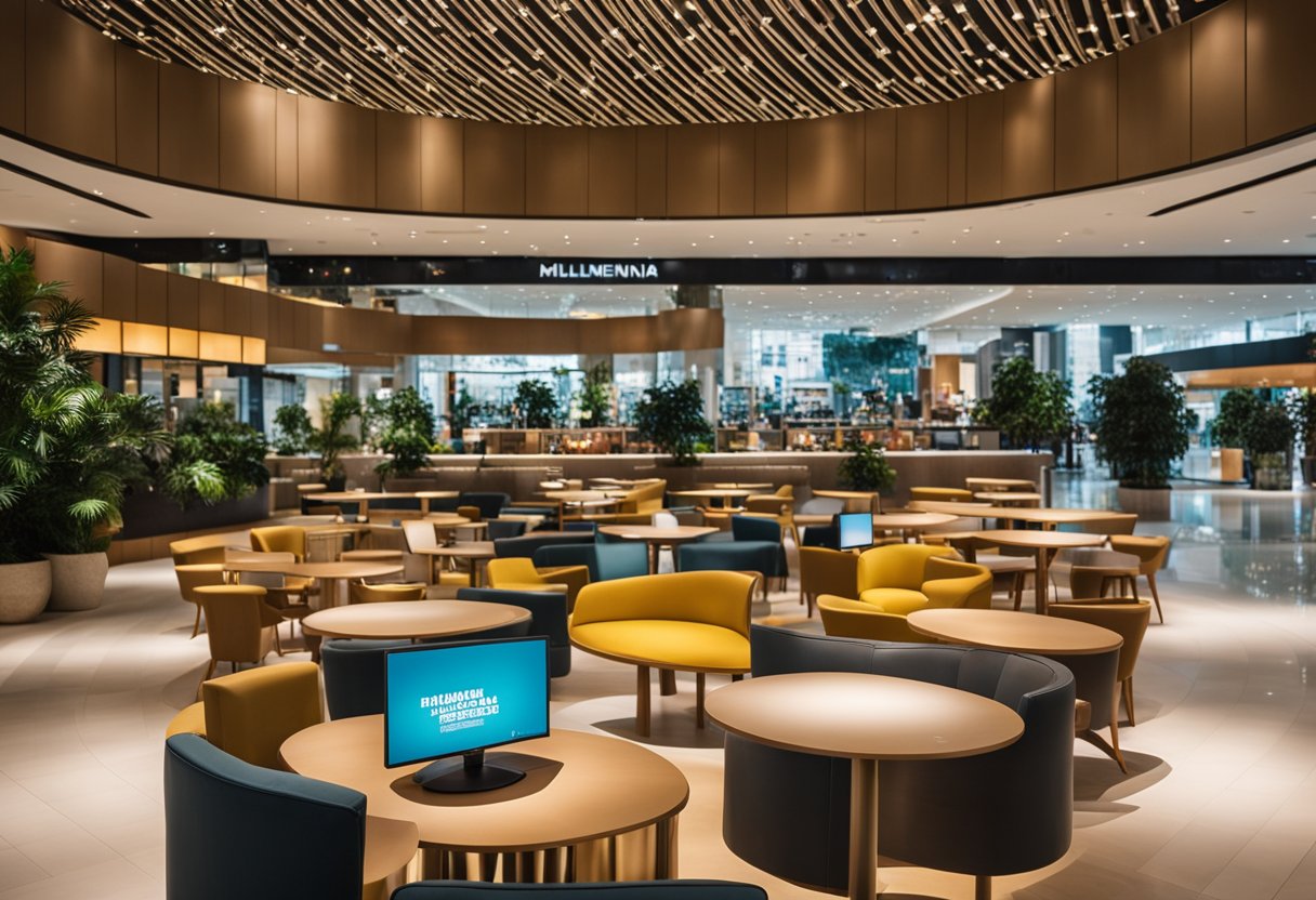 The bustling interior of Millenia Walk in Singapore showcases modern furniture displays