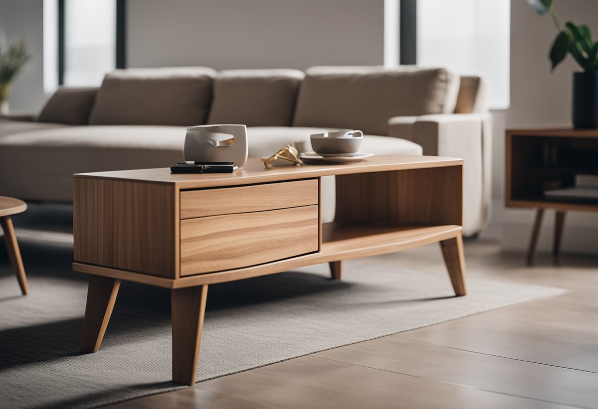 A well-crafted wooden furniture piece sits in a modern, minimalist interior, exuding a sense of experience and service excellence