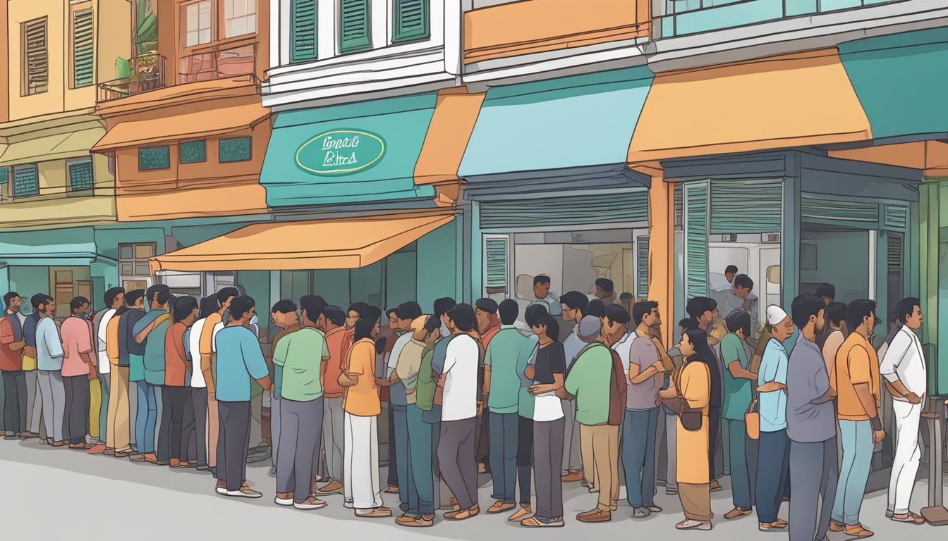 Customers line up outside bustling Indian restaurants in Little India, eagerly awaiting a taste of authentic cuisine