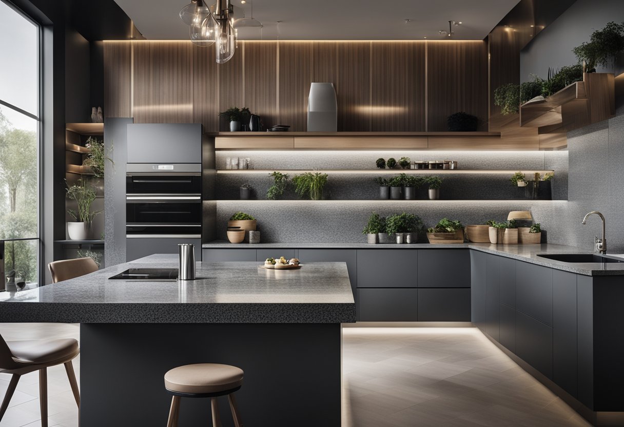 A sleek granite kitchen platform with modern design and clean lines