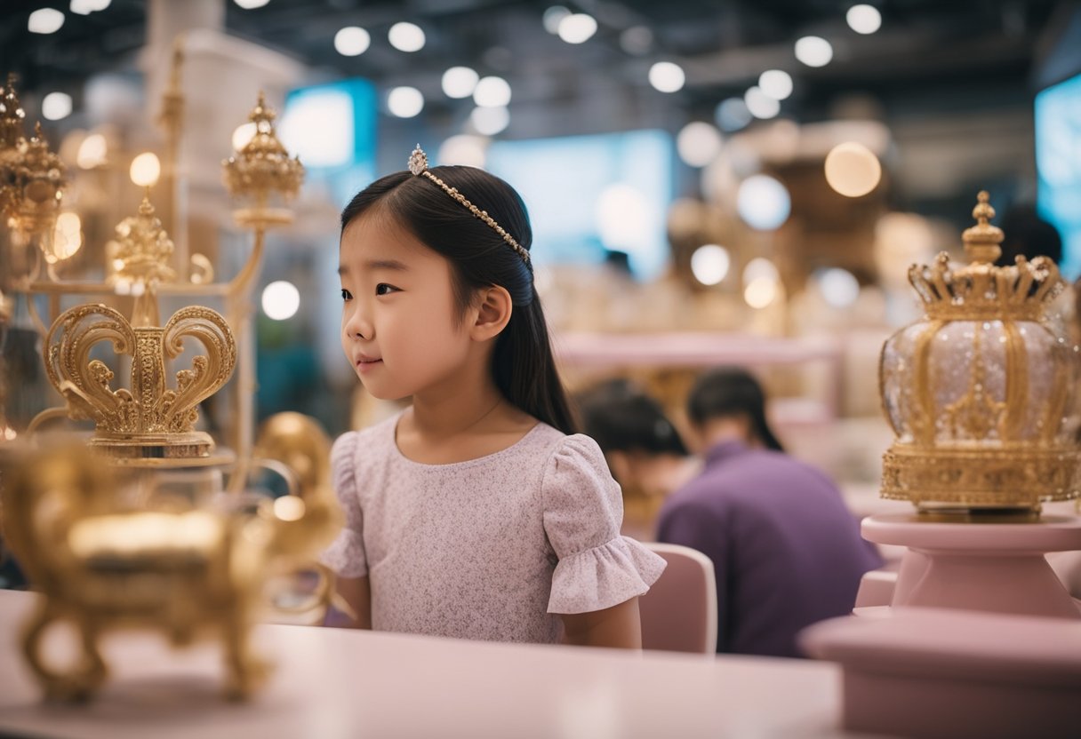 A young girl admires princess-themed furniture in a Singapore store