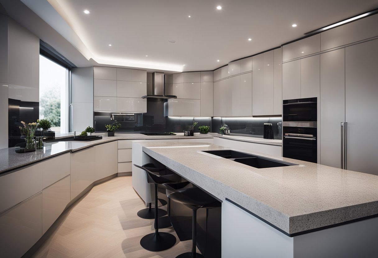 A sleek granite kitchen platform with modern fixtures and clean lines, showcasing functionality and style in a contemporary kitchen design