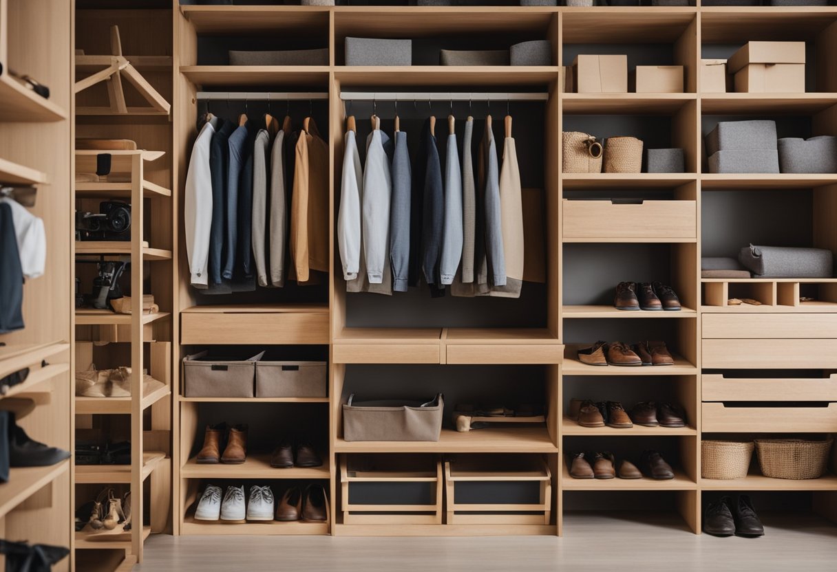 A carpenter in Singapore constructs a wardrobe, surrounded by tools and materials