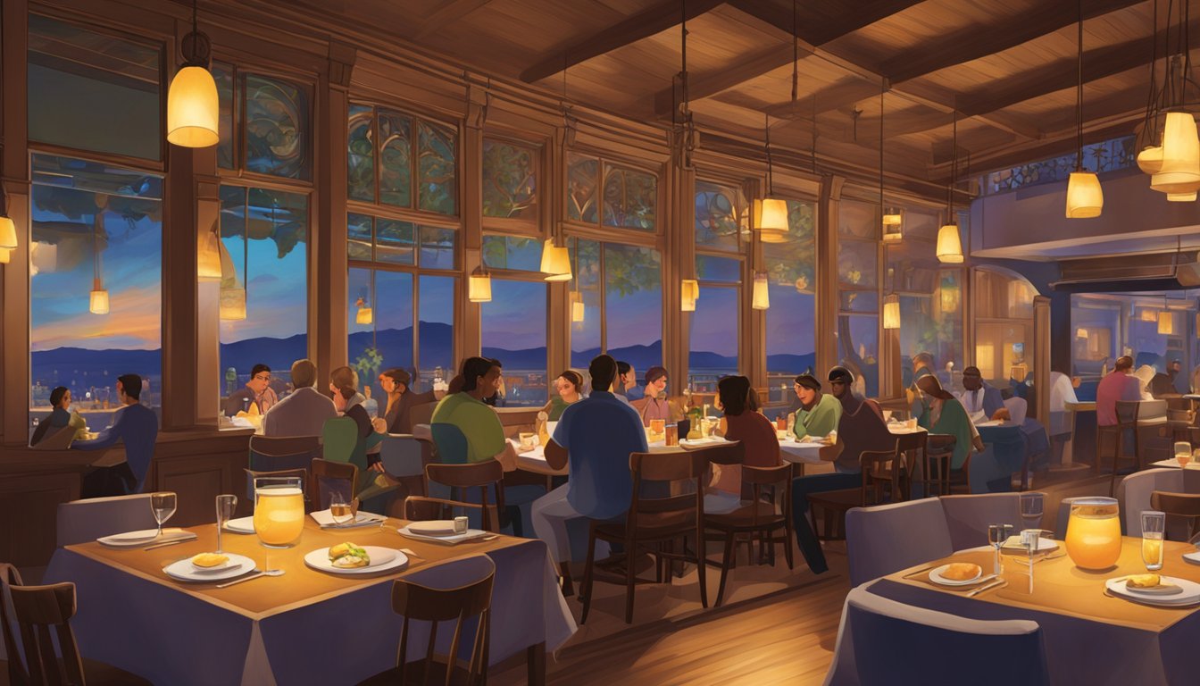 The Tasvee restaurant buzzes with chatter and clinking dishes as patrons enjoy their meals under warm, ambient lighting
