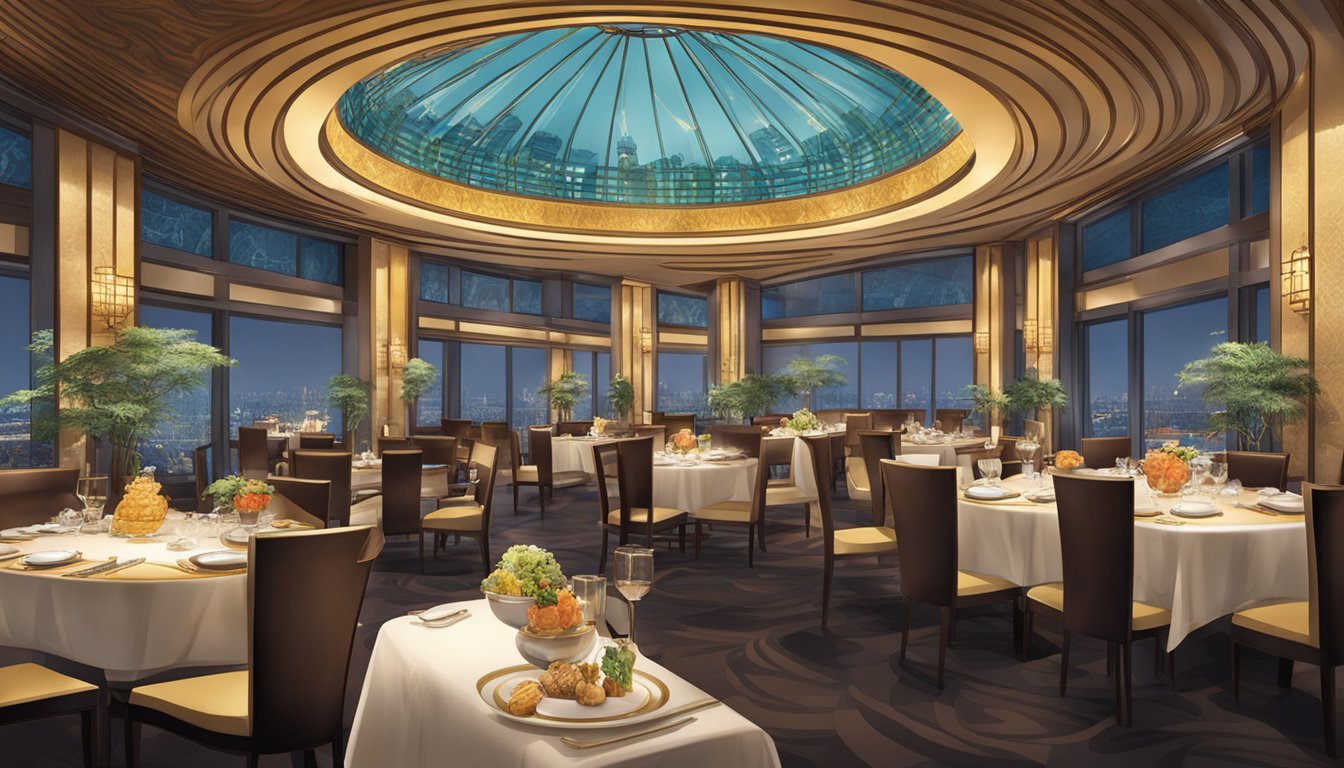 A lavish Chinese restaurant at Marina Bay Sands, with opulent decor and exquisite dining experiences