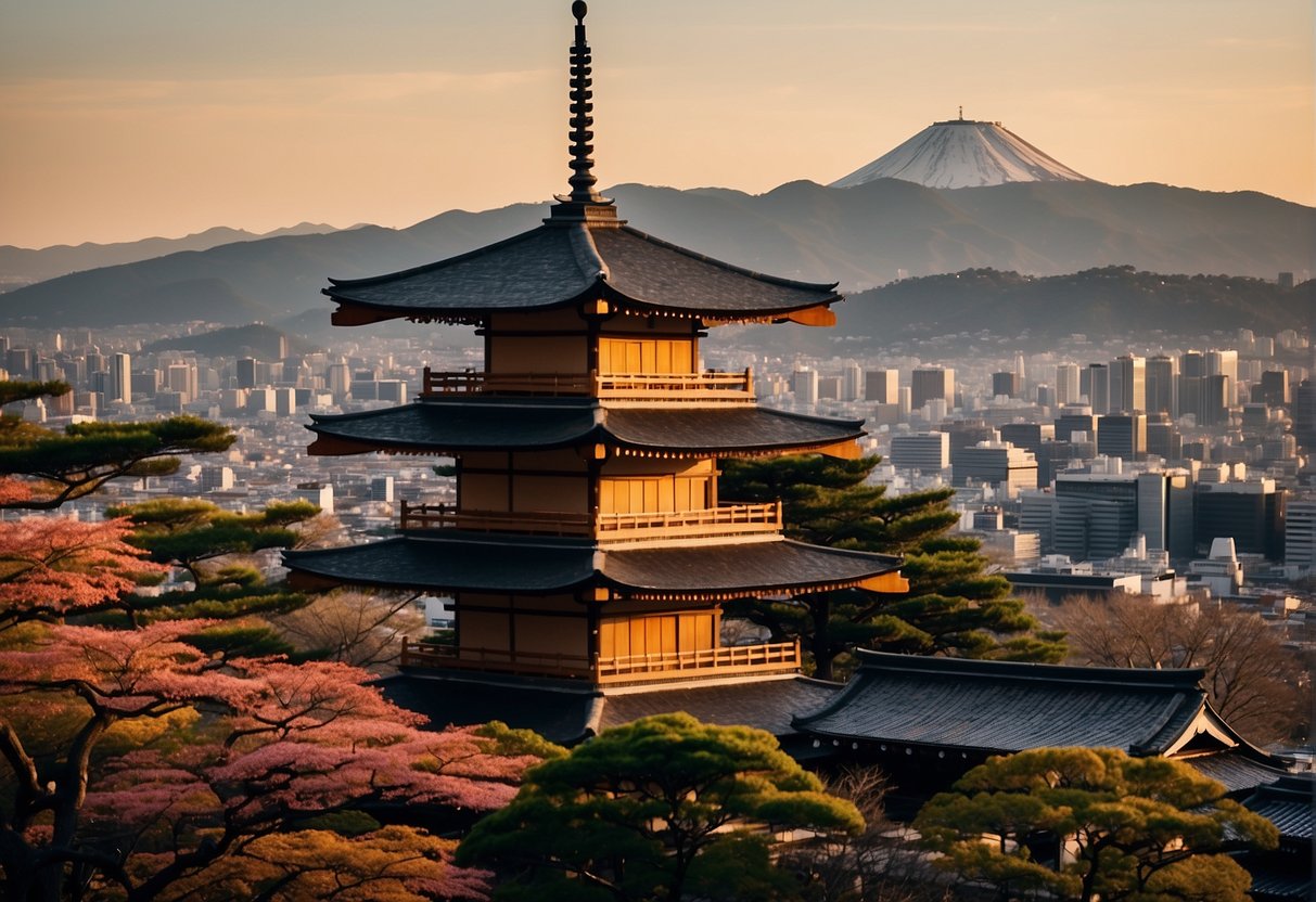 Kyoto's traditional temples contrast Tokyo's modern skyline