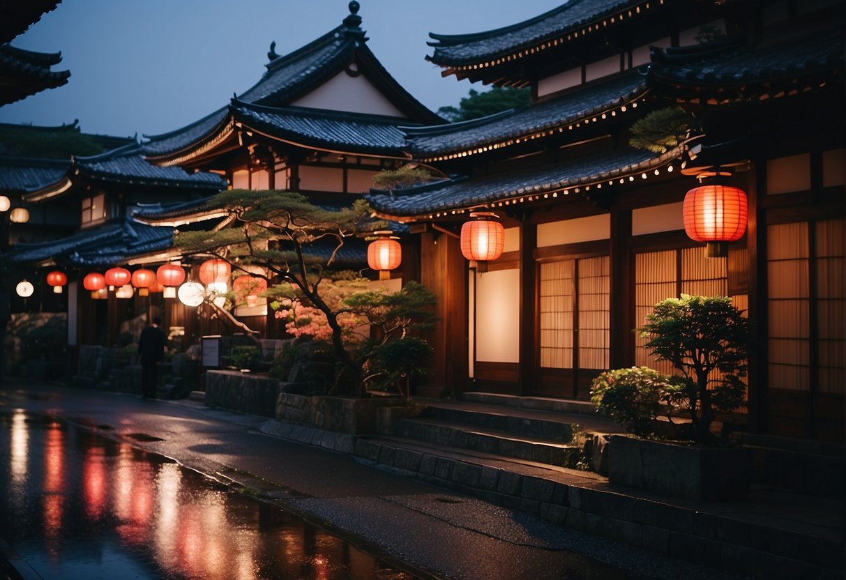 Kyoto: serene temples and traditional tea houses. Tokyo: bustling cityscape and neon-lit streets