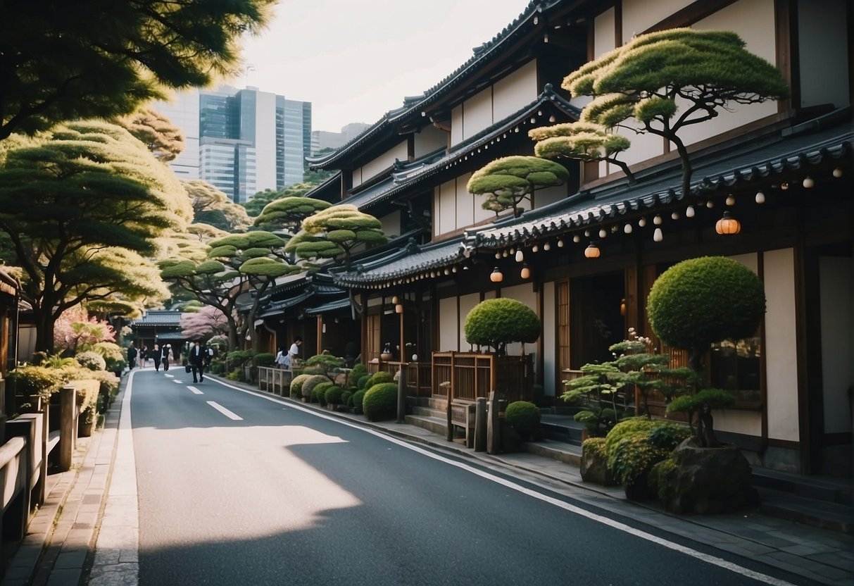 A bustling Tokyo street contrasts with a serene Kyoto garden, showcasing the vibrant city life versus the traditional and peaceful countryside