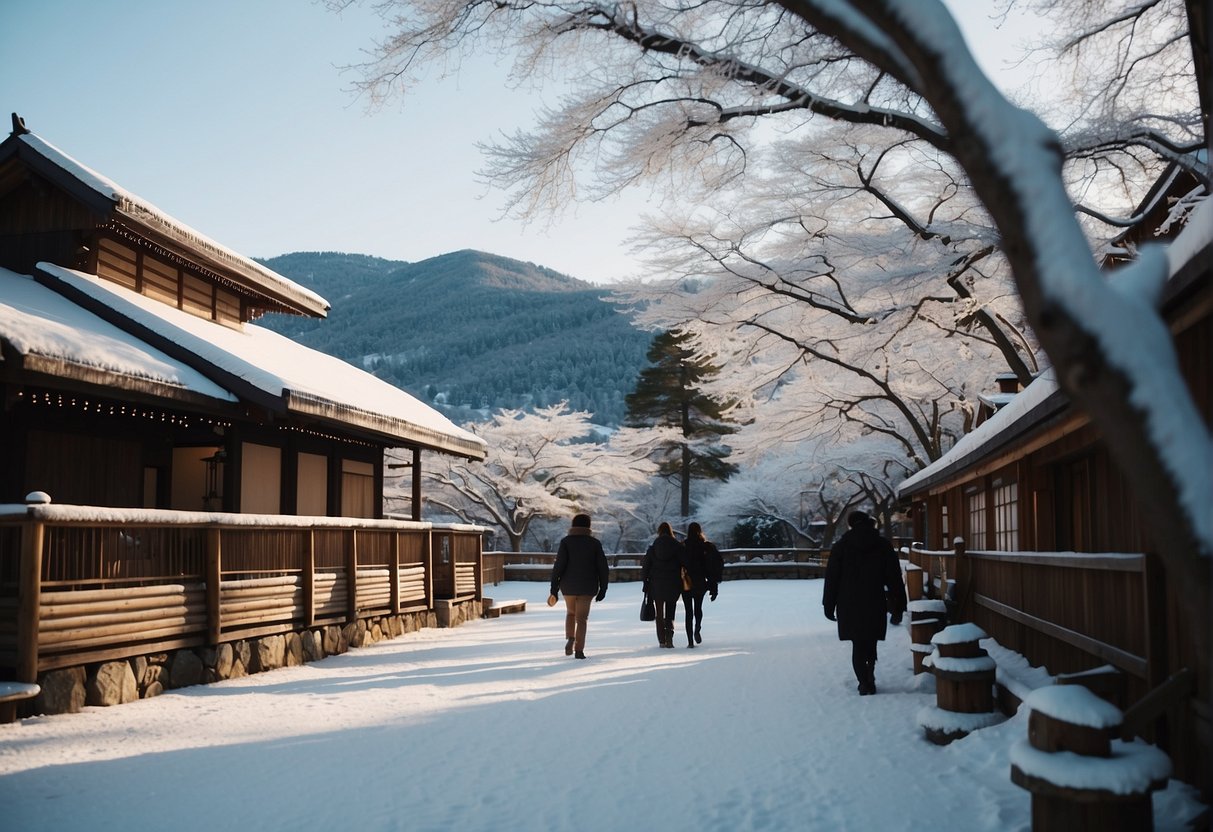 The Kyoto Winter Park features a cozy lodge, snow-covered slopes, a glistening ice rink, and a charming café