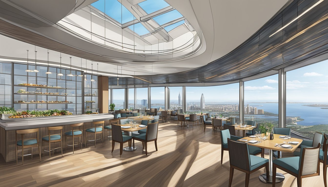 Ocean Financial Centre's Culinary Gem: A sleek, modern restaurant with floor-to-ceiling windows, offering panoramic views of the city skyline and a diverse menu of gourmet dishes