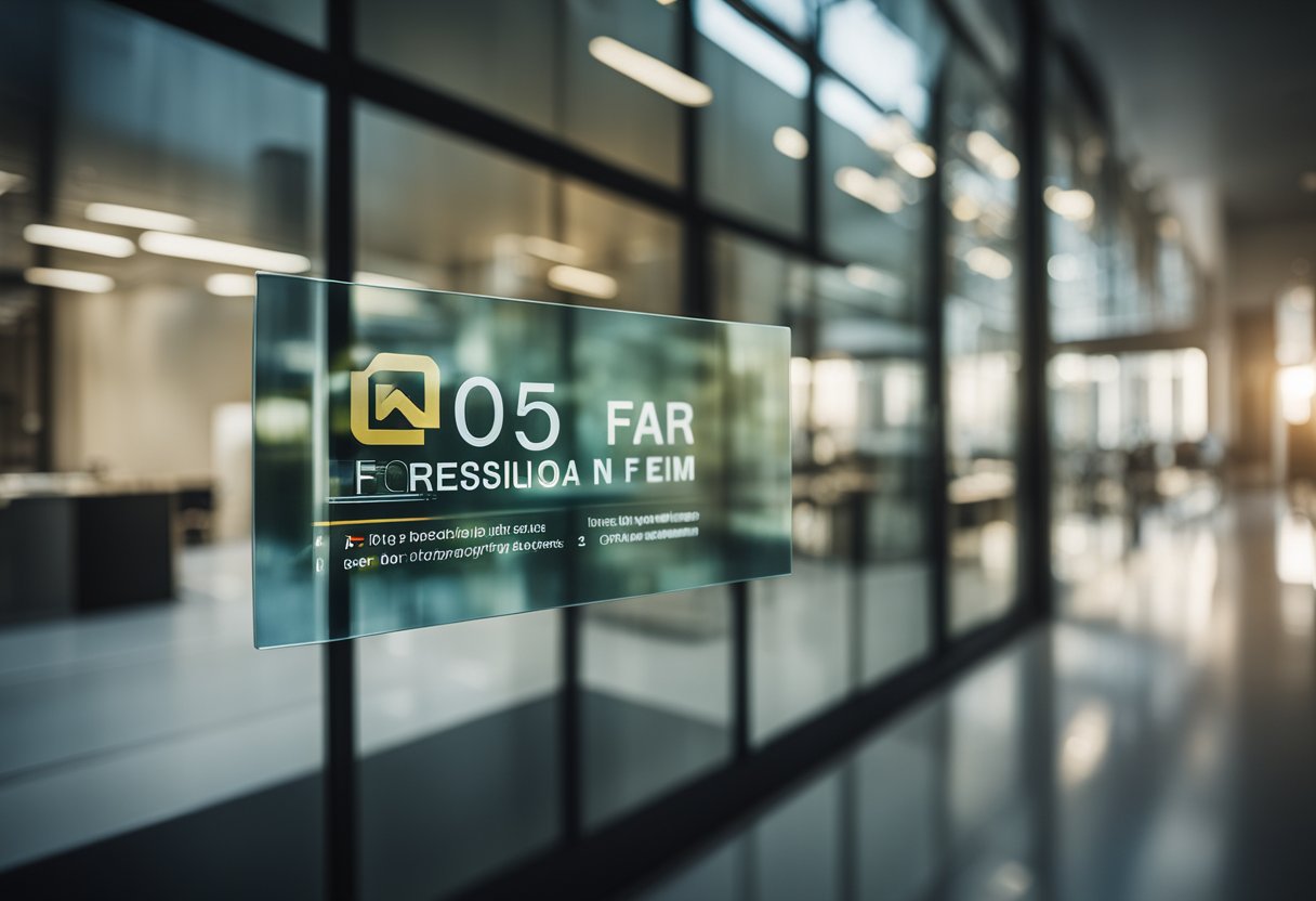 A glass film with FAQ design displayed on office window