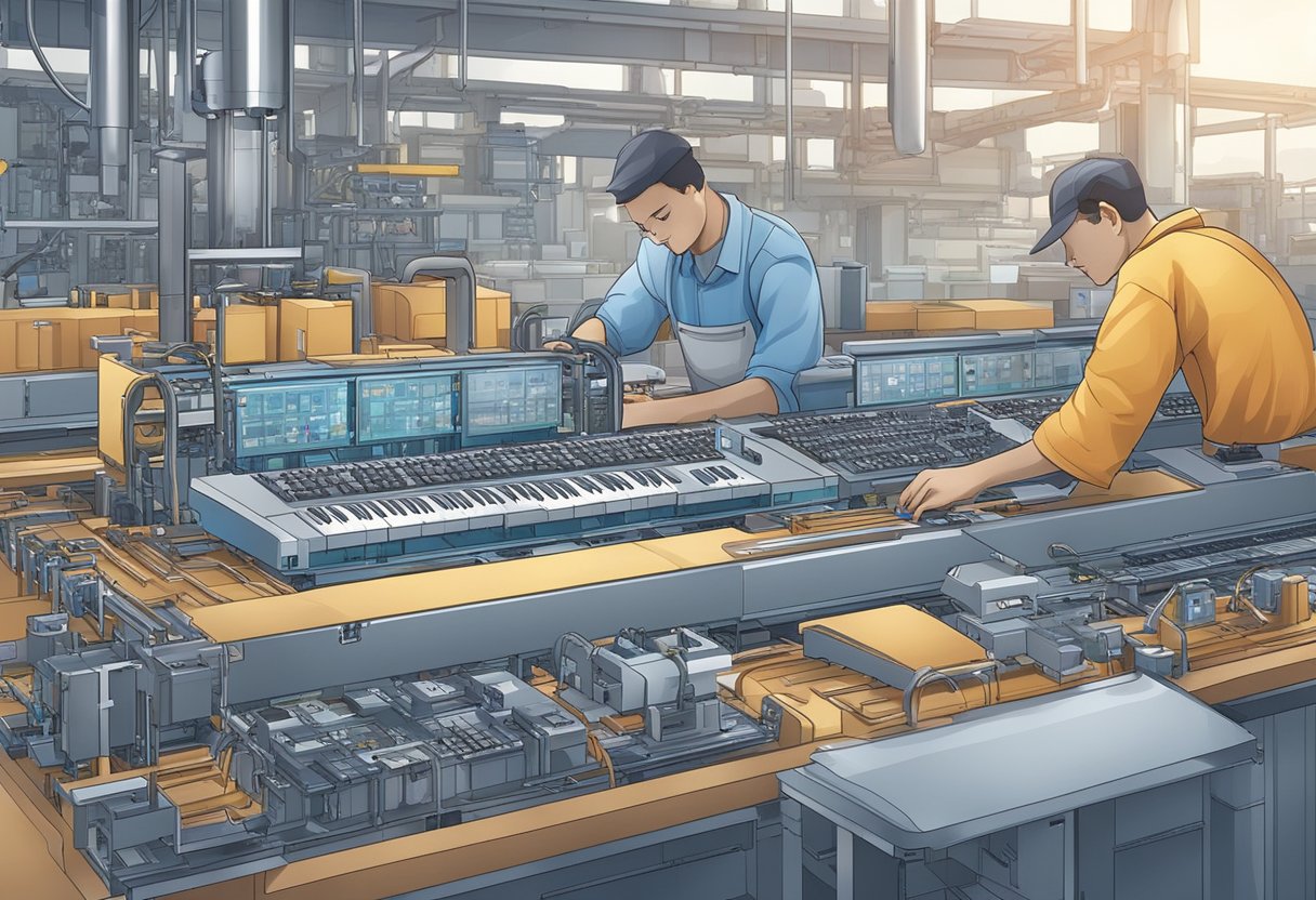 Machinery assembling membrane keyboard components in a factory setting