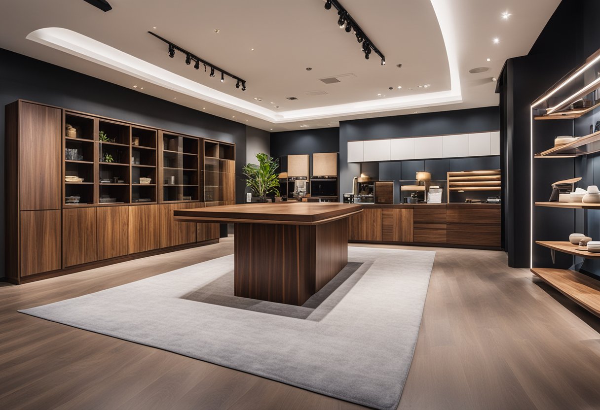 A showroom with various american walnut furniture displayed in Singapore