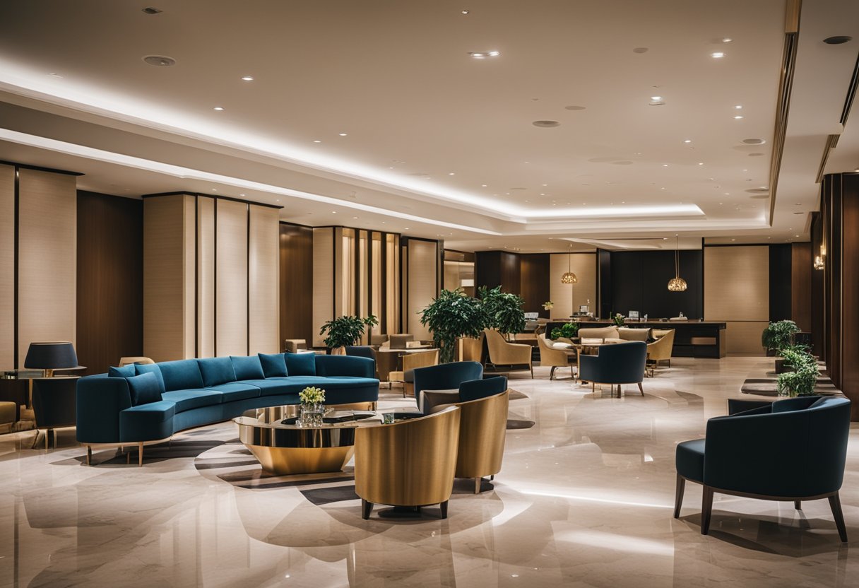 A hotel lobby with modern furniture showcased for sale in Singapore