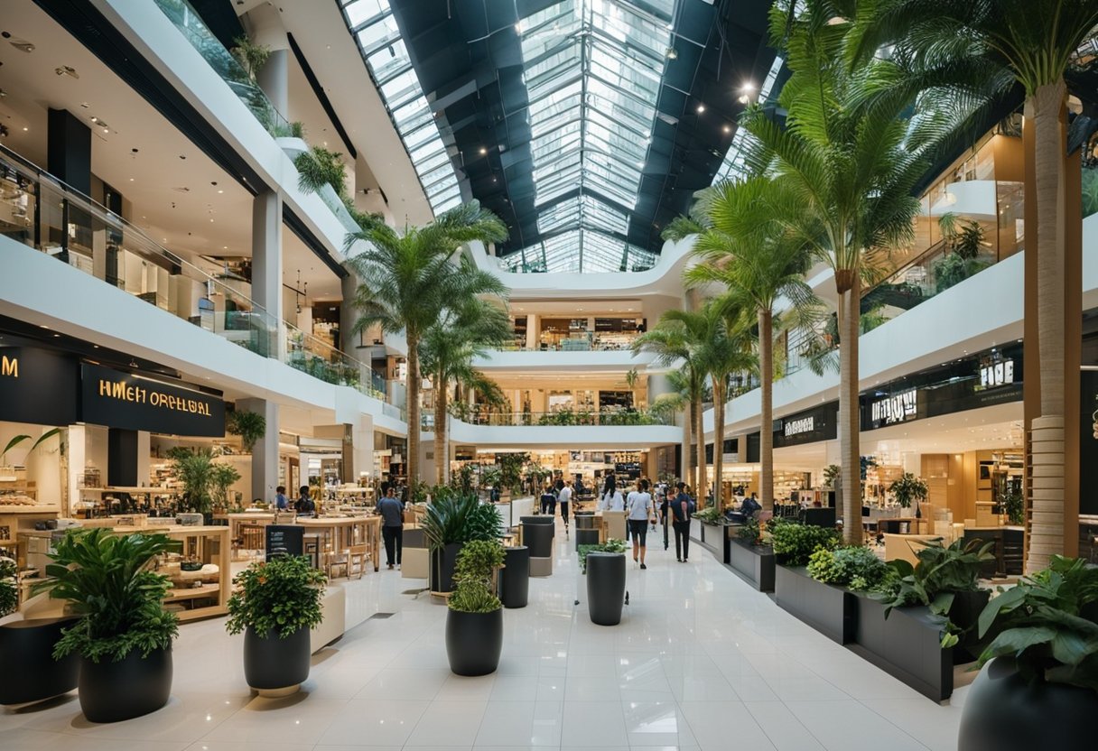 The bustling atmosphere of IMM Furniture Mall in Singapore, with vibrant displays and shoppers exploring the wide variety of furniture and home decor