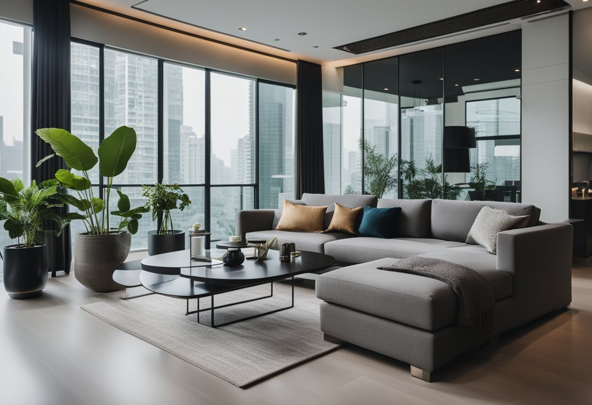 A modern living room with sleek furniture and clean lines in a Singaporean home