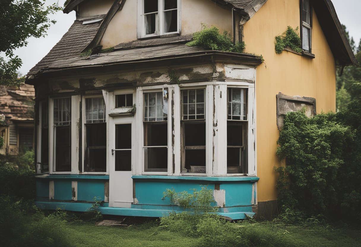 A dilapidated house transformed with new windows, fresh paint, and updated landscaping