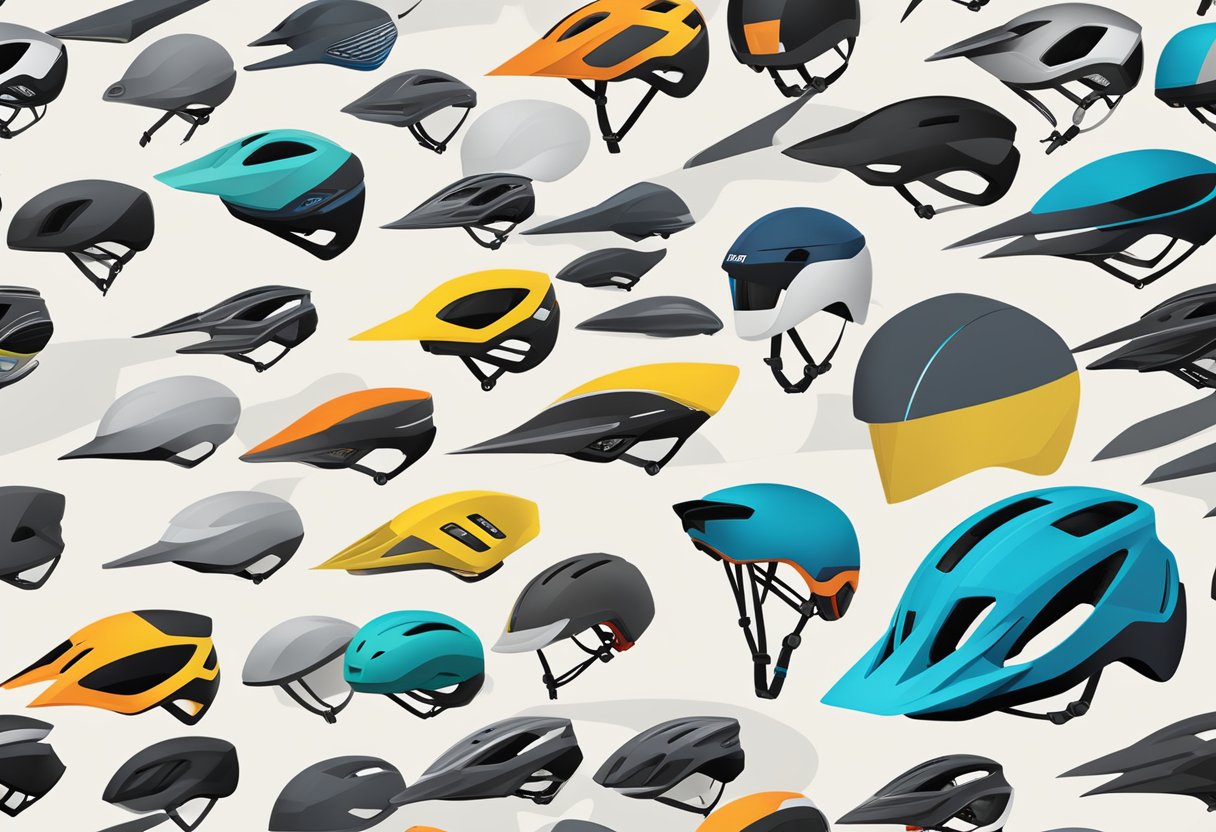 A road helmet sits on a sleek, aerodynamic shape, while a mountain bike helmet features a more rugged and angular design