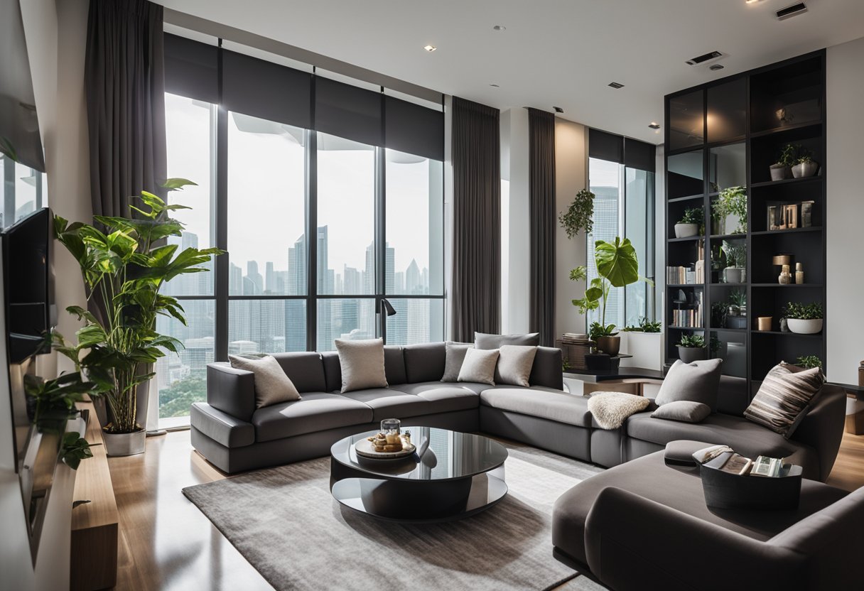 A modern living room with sleek platform furniture in Singapore