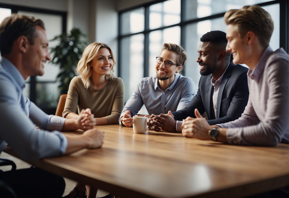 A group of retail professionals gather around a conference table, engaged in a lively discussion about onboarding and integrating new talent into the company