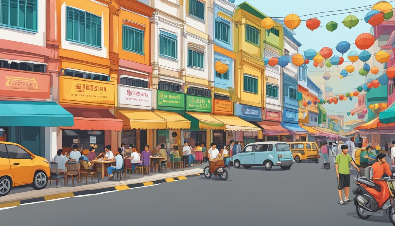 Colorful signs line the bustling streets of Little India, Singapore. A diverse array of restaurants beckon with enticing aromas and vibrant decorations