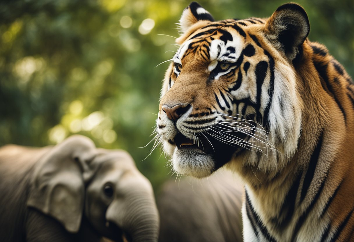 Various animals, such as tigers, elephants, and rhinos, are shown in a diverse habitat, symbolizing the threat of extinction