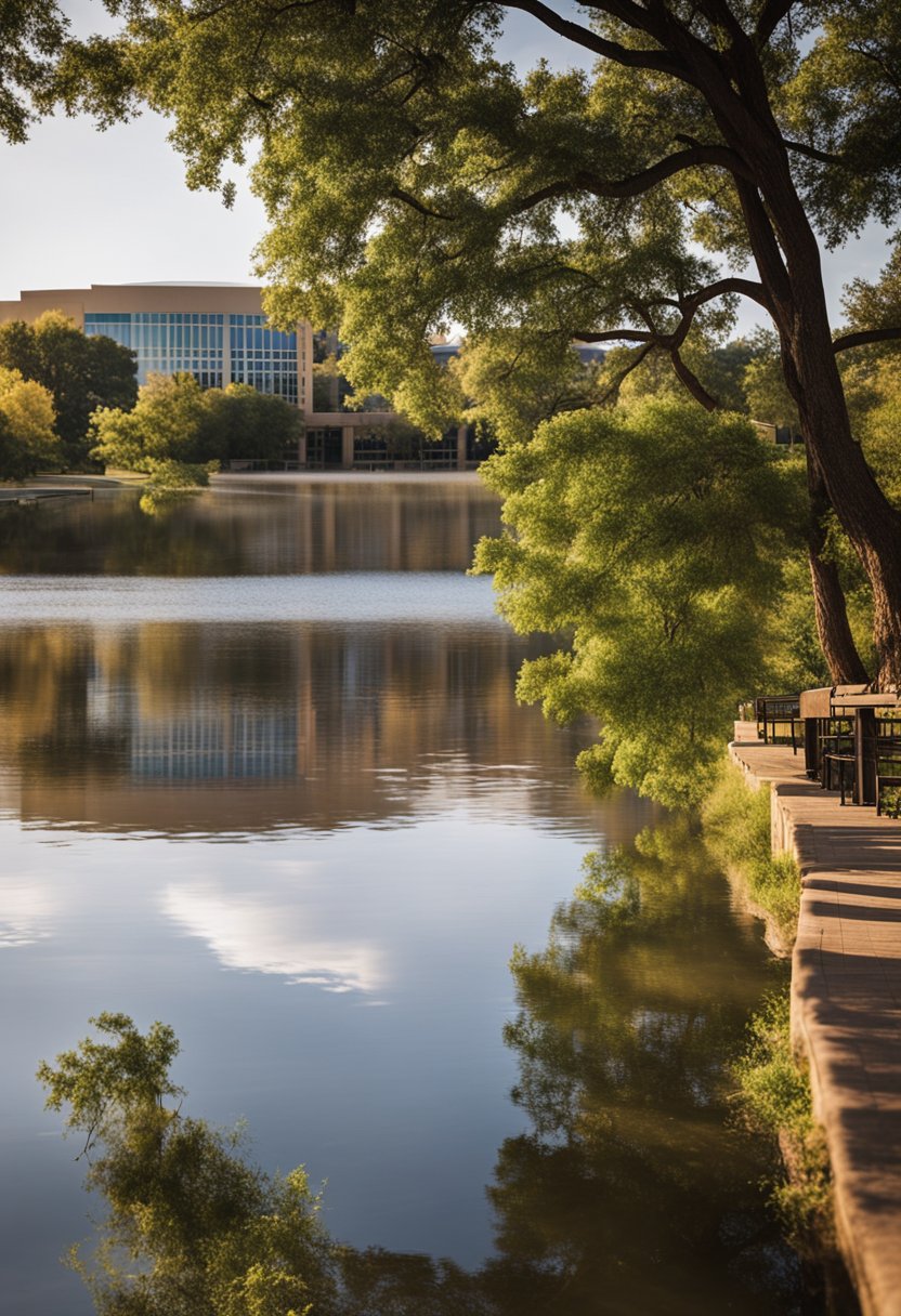 The riverfront campus of McLennan Community College in downtown Waco offers scenic fishing spots along the riverbank