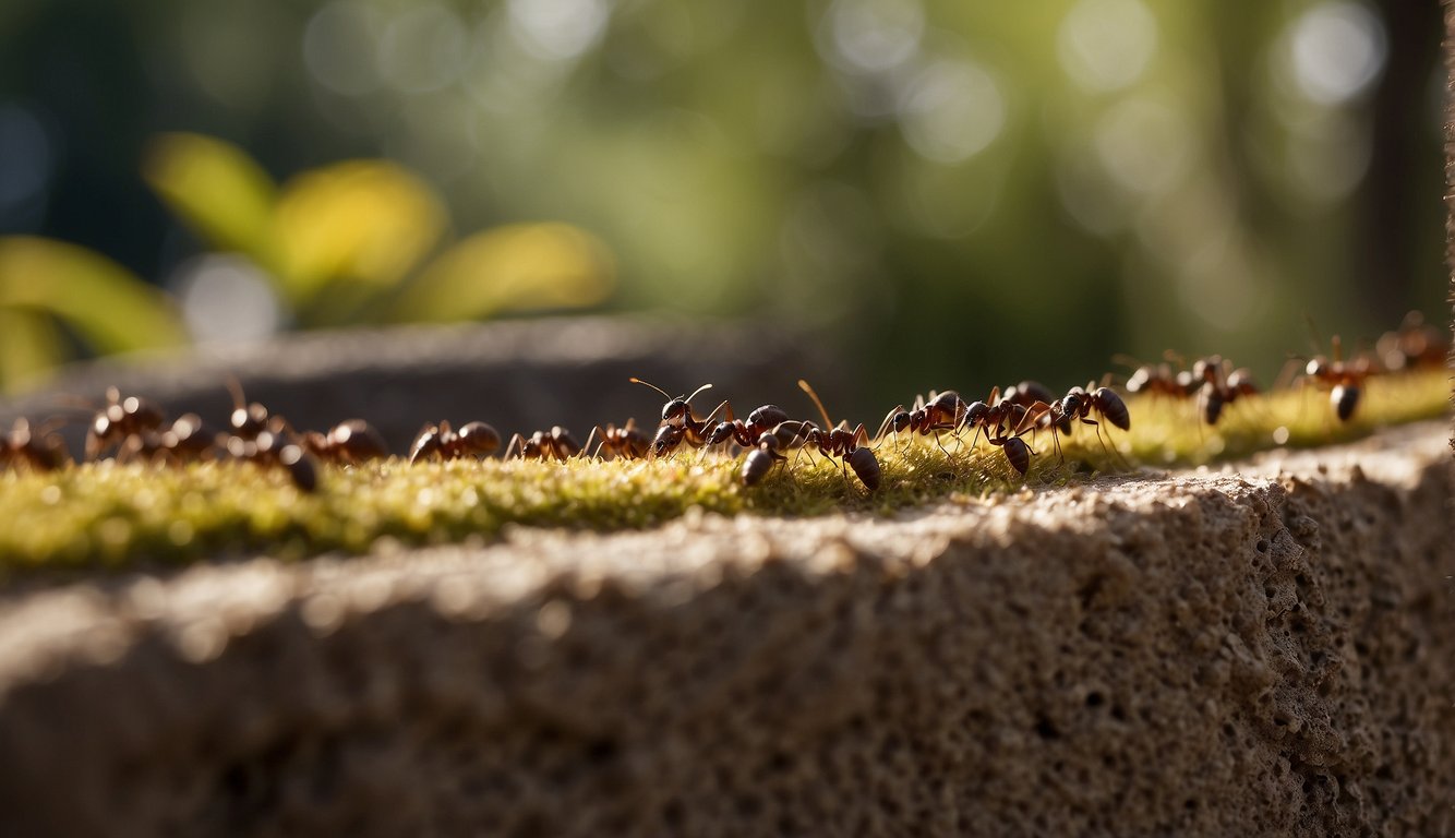 A barrier of ants surrounds a home, blocked by a line of cinnamon and vinegar