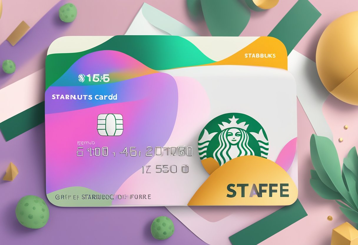 A Starbucks gift card lies on a table. The security code is located on the back of the card, near the bottom right corner