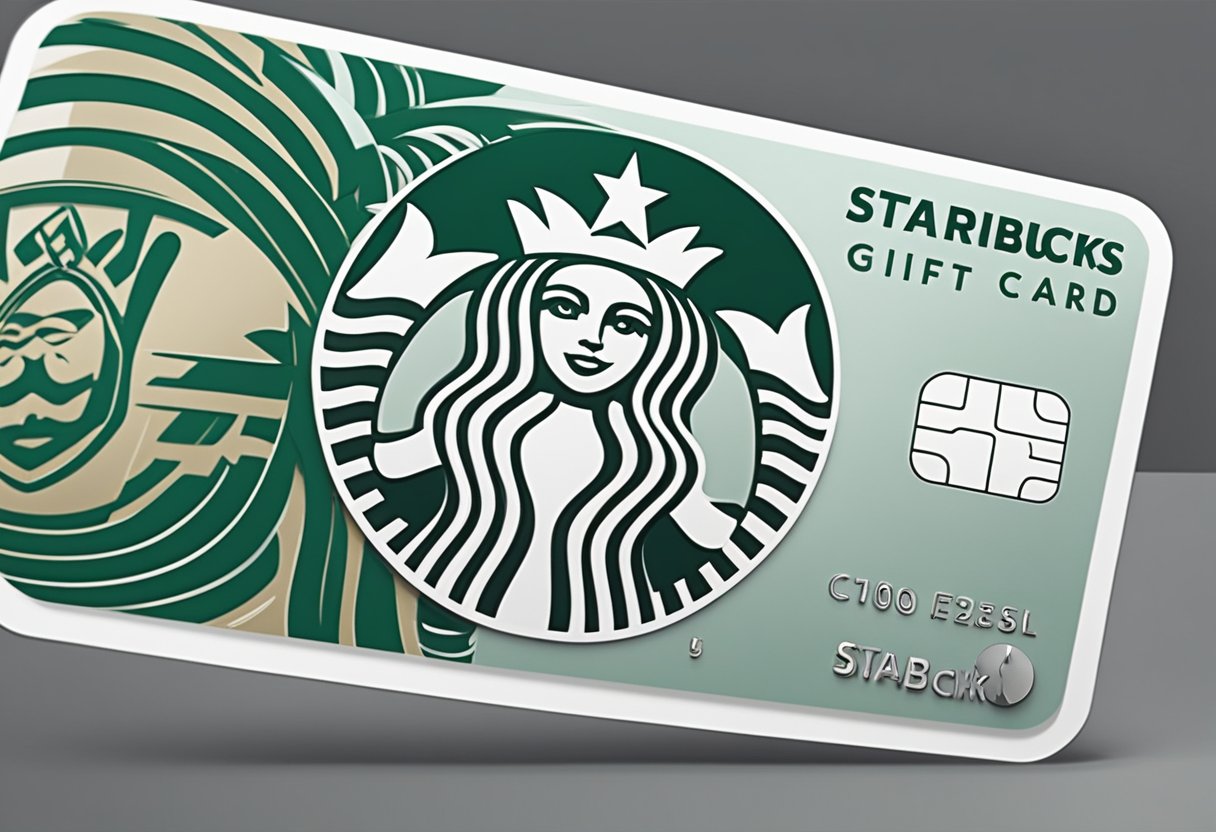 A Starbucks gift card lies on a table, with the security code located on the back of the card, near the bottom right corner
