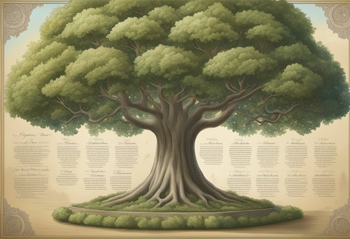 A family tree with various Jewish last names written in elegant script