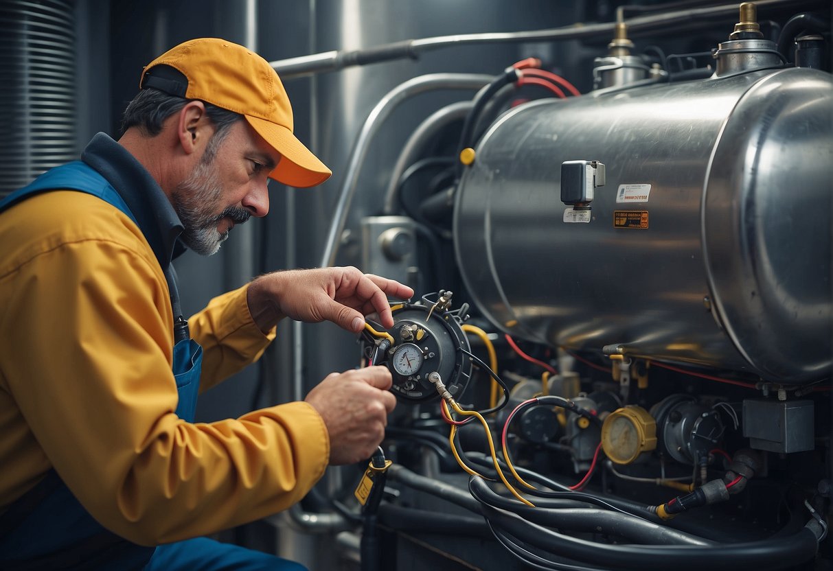 The HVAC technician cleans and inspects the evaporator coils, ensuring proper maintenance and repair for efficient system operation