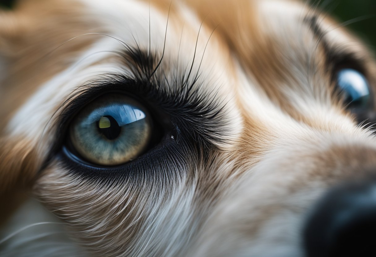 The dog's eyes show stains. Use removal and prevention strategies
