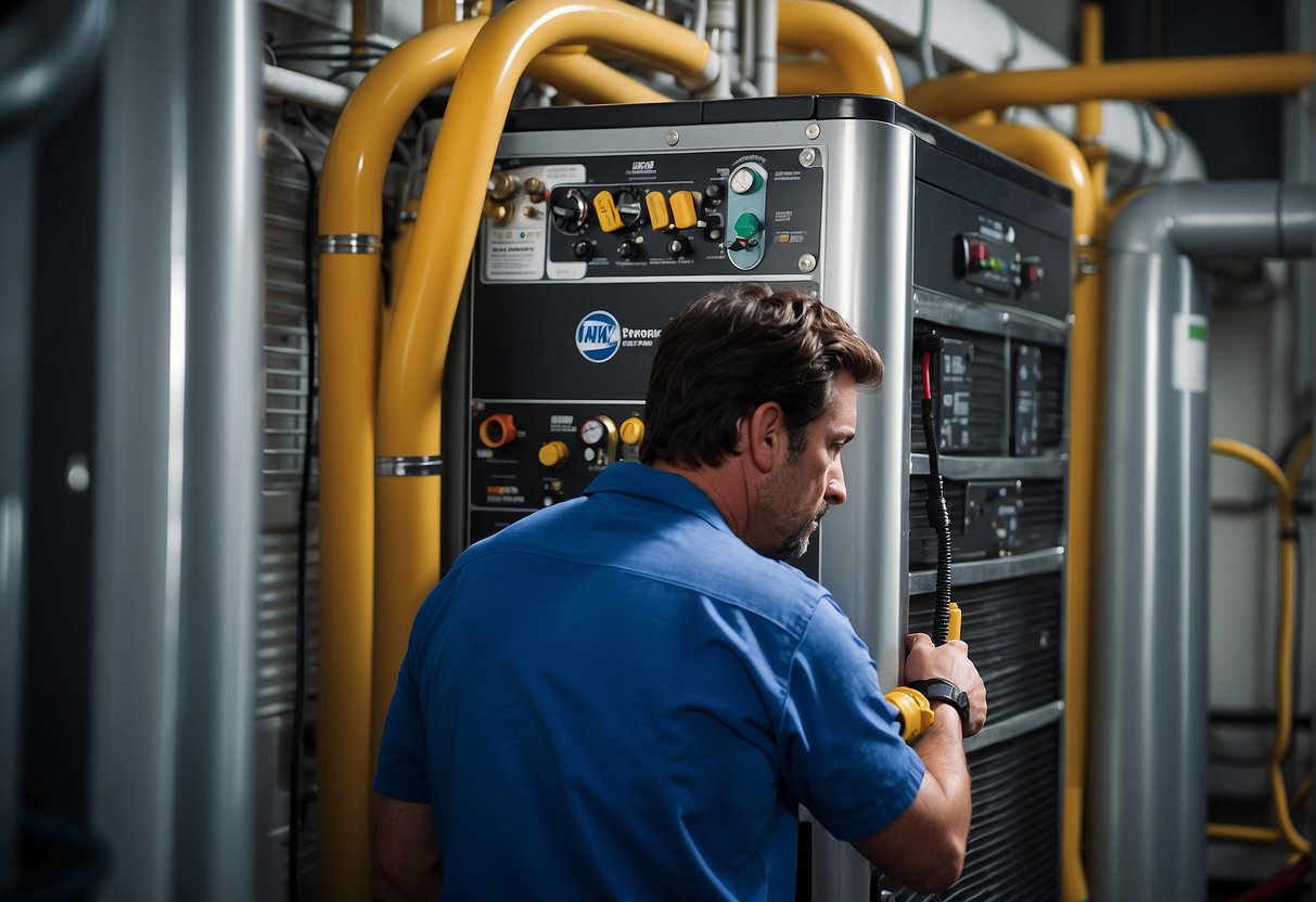 A technician connects a refrigerant cylinder to an HVAC system, ensuring proper management and maintenance. The significance of refrigerant in HVAC operations is evident as the system efficiently cools the surrounding environment