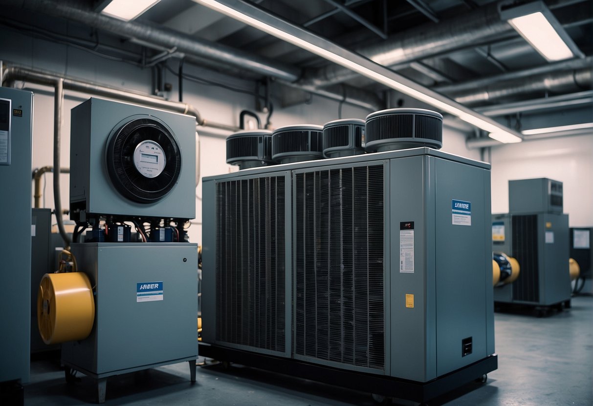 A compressor sits at the center of an HVAC system, surrounded by coils, fans, and ductwork. It pumps refrigerant through the system, regulating temperature and humidity